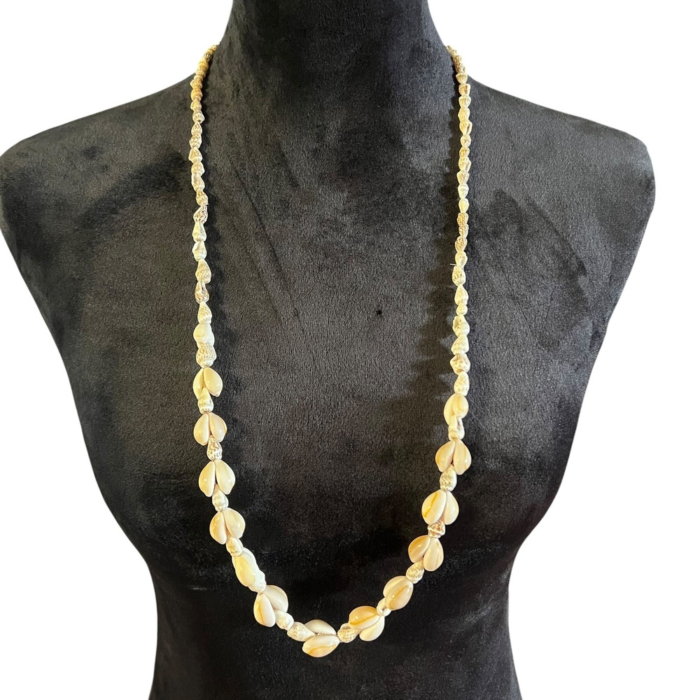 Long Cowrie‎ Shell Necklace Beachy Boho Hippie Summer Vacation Jewelry 35 in